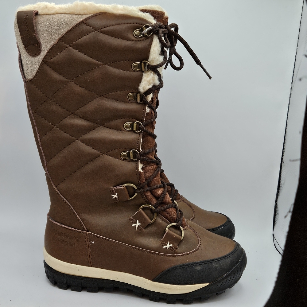 BearPaw leather Isabella 14" tall waterproof sherpa lined size 7 winter boots